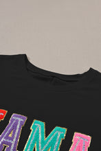 Load image into Gallery viewer, Black MAMA Chenille Patched Crew Neck T Shirt
