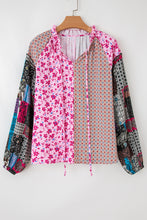 Load image into Gallery viewer, Pink Boho Mixed Floral Drop Shoulder Bubble Sleeve Blouse
