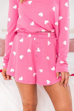 Load image into Gallery viewer, Pink Valentine Heart Print Long Sleeve Tee and Shorts Lounge Set
