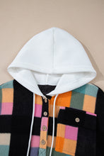 Cargar imagen en el visor de la galería, Multicolour Plaid Color Block Flap Pocket Buttoned Hoodie
