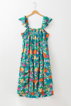 Load image into Gallery viewer, Green Plus Size Floral Smocked Back Tiered Maxi Dress
