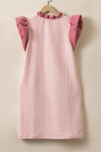 Load image into Gallery viewer, Light Pink Textured Puff Sleeve Ruffled V Neck Shift Mini Dress
