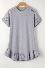 Load image into Gallery viewer, Light Grey Lace Floral Patchwork Ruffled T-shirt Dress
