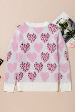 Cargar imagen en el visor de la galería, Pink Heart Leopard Print Pearled Ribbed Trim Fuzzy Sweater
