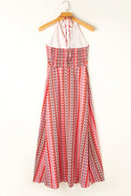 Cargar imagen en el visor de la galería, Red Halter Neck Tribal Boho Printed Backless Maxi Dress
