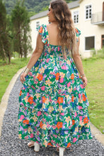 Load image into Gallery viewer, Green Plus Size Floral Smocked Back Tiered Maxi Dress
