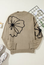 Cargar imagen en el visor de la galería, Dark Khaki Plus Size Big Flower Pattern High Neck Drop Shoulder Sweater
