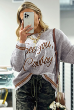Load image into Gallery viewer, Light Grey See You Cowboy Embroidered Western Graphic Sweater
