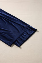 Load image into Gallery viewer, Navy Blue Solid Velvet Ruffled Two Piece Pants Set
