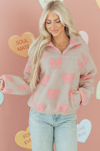 Load image into Gallery viewer, Gray Bow Sherpa Quarter Zip Drop Shoulder Baggy Sweatshirt
