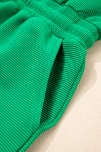 Load image into Gallery viewer, Bright Green Textured Short Sleeve Half Zip Drawstring Waist Romper
