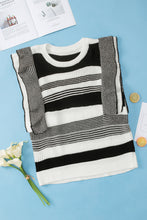 Cargar imagen en el visor de la galería, Black Curvy Girl Mixed Striped Print Ruffled Sweater Vest
