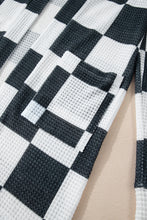 Load image into Gallery viewer, Black Checkered Waffle Knit Thumbhole Open Front Cardigan
