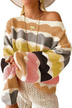 Cargar imagen en el visor de la galería, Yellow Wave Striped Balloon Sleeve Drop Shoulder Sweater
