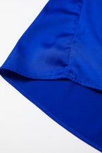 Load image into Gallery viewer, Dark Blue Asymmetric One Shoulder Bell Sleeve Satin Blouse
