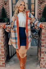 Cargar imagen en el visor de la galería, Brown Stripe Plus Size Plaid Print Collared Buttoned Jacket
