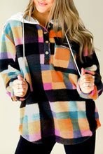 Cargar imagen en el visor de la galería, Multicolour Plaid Color Block Flap Pocket Buttoned Hoodie
