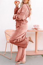 Load image into Gallery viewer, Peach Blossom Velvet Zip-up Hoodie and Wide Leg Pants Set
