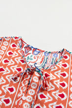 Cargar imagen en el visor de la galería, Orange Bohemian Print Tie Neck Ruffle Hem Short Dress
