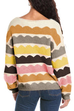 Load image into Gallery viewer, Yellow Wave Striped Balloon Sleeve Drop Shoulder Sweater
