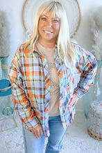 Load image into Gallery viewer, Orange Plus Size Plaid Print Buttoned Shirt
