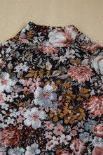 Cargar imagen en el visor de la galería, Brown Floral Long Sleeve High Neck Sheath Mesh Blouse
