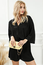 Cargar imagen en el visor de la galería, Black 3/4 Sleeves Pleated Shirt and High Waist Shorts Lounge Set
