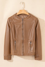 Cargar imagen en el visor de la galería, Chestnut Solid Faux Leather Zipper Slim Fit Jacket
