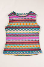 Load image into Gallery viewer, Purple Ethnic Wavy Pattern Round Neck Sleeveless Top
