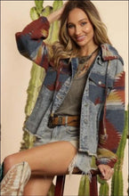 Load image into Gallery viewer, Aztec Jean Jacket Women&#39;s with Detachable Hood
