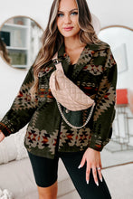 Cargar imagen en el visor de la galería, Green Aztec Print Flap Pockets Long Sleeve Shacket
