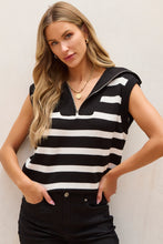 Cargar imagen en el visor de la galería, Black Stripe Zipped Collar Knit Sweater Tank
