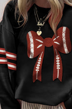 Load image into Gallery viewer, Black Varsity Baseball Bow Graphic Striped Sleeve Baggy Sweatshirt
