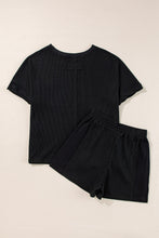 Cargar imagen en el visor de la galería, Black Waffle Knit Oversize Tee and Shorts Set
