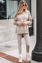 Load image into Gallery viewer, Jet Stream Solid Color Oversize Slit Sweatshirt Ribbed Leggings 2pcs Set
