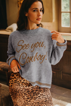 Load image into Gallery viewer, Light Grey See You Cowboy Embroidered Western Graphic Sweater
