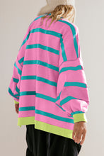 Load image into Gallery viewer, Pink Stripe Colorblock Drop Shoulder Buttoned Loose Cardigan
