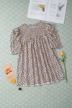 Load image into Gallery viewer, Khaki Leopard Shirred Round Neck Puff Sleeve Blouse
