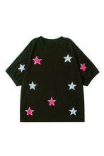 Load image into Gallery viewer, Black Sequin Chenille Star Pattern Plus Size Tee
