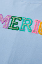 Cargar imagen en el visor de la galería, Mist Blue Sparkle America Pastel Embroidered Graphic T-shirt
