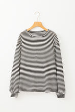 Cargar imagen en el visor de la galería, Black Stripe Round Neck Drop Shoulder Long Sleeve Top
