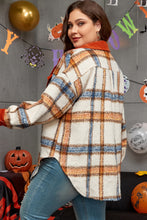 Cargar imagen en el visor de la galería, Brown Stripe Plus Size Plaid Print Collared Buttoned Jacket
