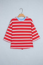Cargar imagen en el visor de la galería, Racing Red Striped Bow Tie Hollowed Back 7/8 Sleeve Casual T-Shirt
