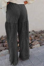 Cargar imagen en el visor de la galería, Black Mineral Wash Tiered Wide Leg Patchwork Drawstring Pants
