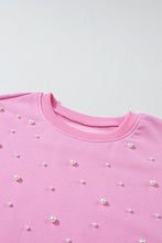 Cargar imagen en el visor de la galería, Baby Pink Pearl Detail Ribbed Crew Neck Sweatshirt
