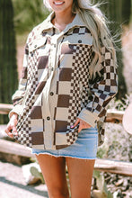 Cargar imagen en el visor de la galería, Brown Checkered Print Patchwork Corduroy Shacket
