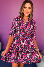 Cargar imagen en el visor de la galería, Rose Abstract Print V Neck Collared Half Sleeve Short Dress
