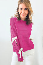 Load image into Gallery viewer, Hot Pink Bow Knot Cut Out Round Neck Loose Sweater
