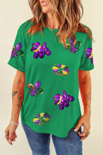 Load image into Gallery viewer, Bright Green Mardi Gras Sequin Patched Graphic Tee
