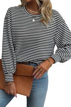 Cargar imagen en el visor de la galería, Black Stripe Round Neck Drop Shoulder Long Sleeve Top
